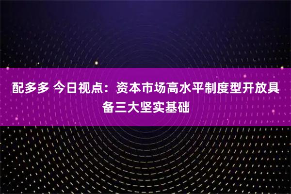 配多多 今日视点：资本市场高水平制度型开放具备三大坚实基础
